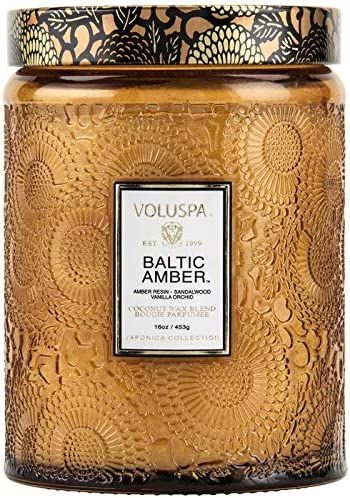 Voluspa Baltic Amber Large Embossed Glass Jar Candle, 18 Ounces | Amazon (US)