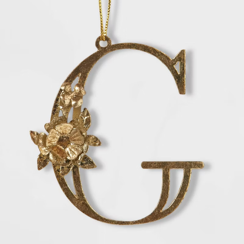Botanical Monogram Christmas Tree Ornament Gold Letter - Wondershop™ | Target