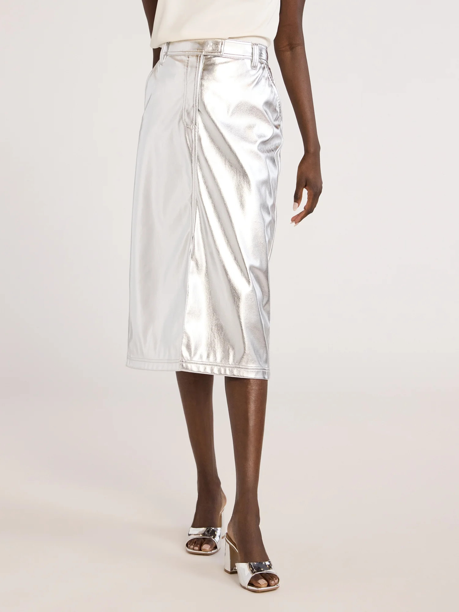 Scoop Women’s and Women’s Plus Metallic Belted Midi Skirt, Sizes 0-20 | Walmart (US)