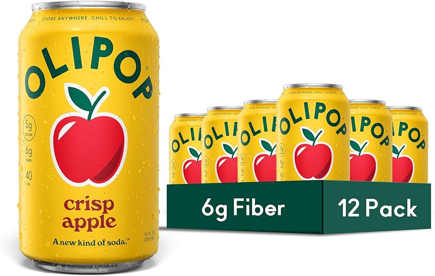 OLIPOP 6g Fiber Prebiotic Soda, Crisp Apple, 12 fl oz, 12 Pack | Amazon (US)