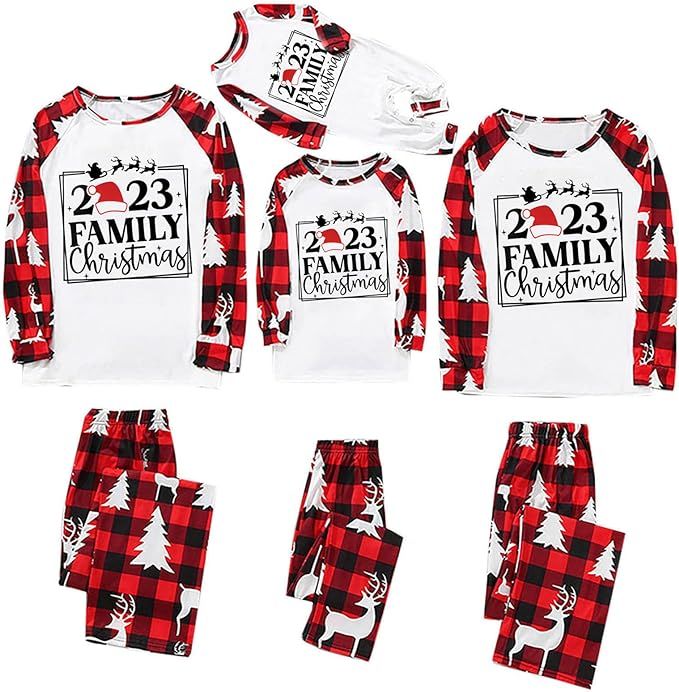 Kvture Christmas Pajamas for Family Xmas Pjs Matching Sets Long Sleeve Shirts and Plaid Pants San... | Amazon (US)