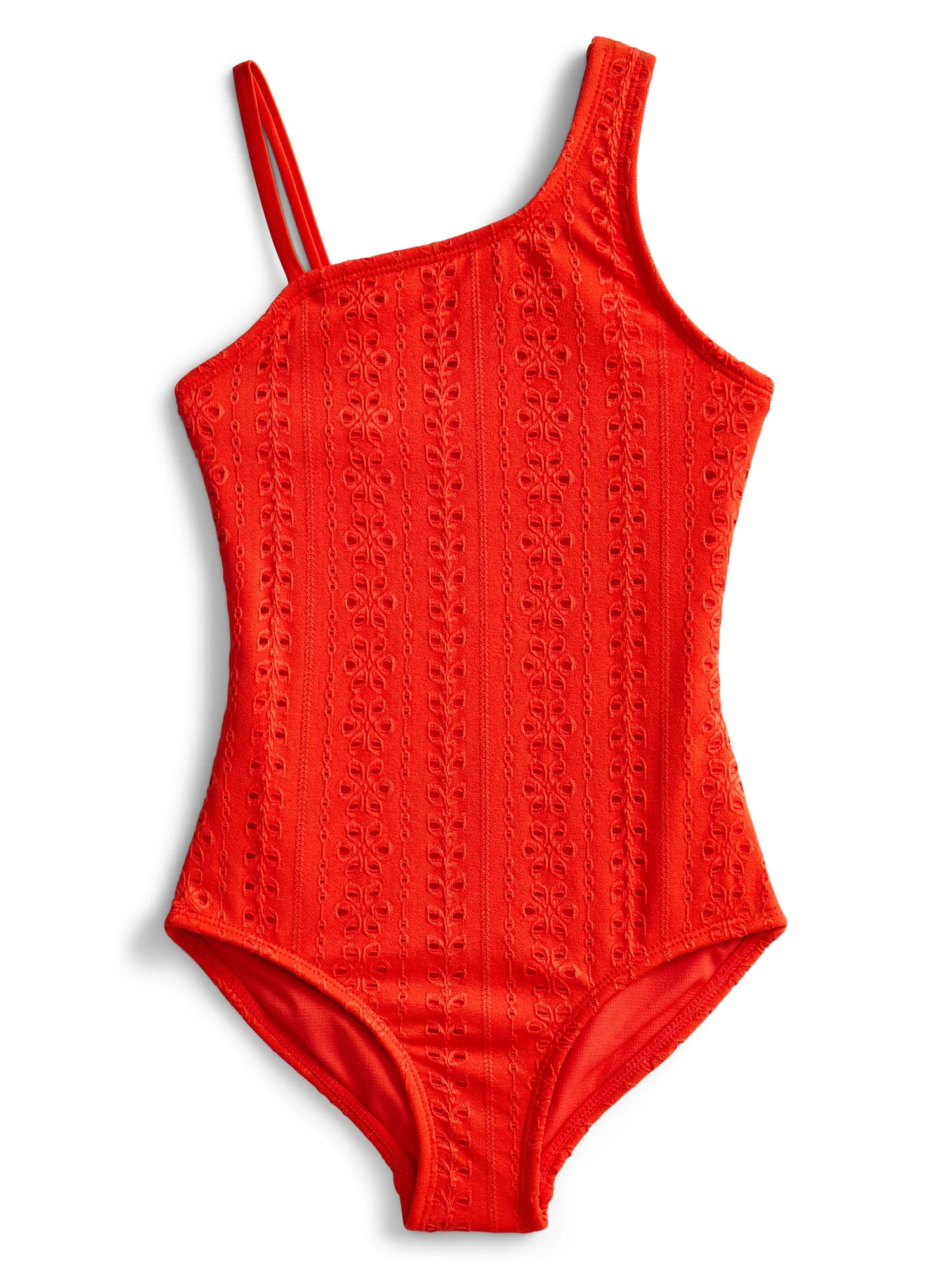 Wonder Nation Girls Asymmetrical Eyelet One Piece Swimsuit, Sizes 4-16 | Walmart (US)