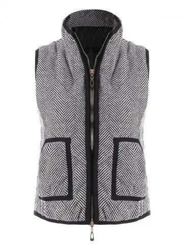 Zip Up Herringbone Vest with Pockets | Rosegal US