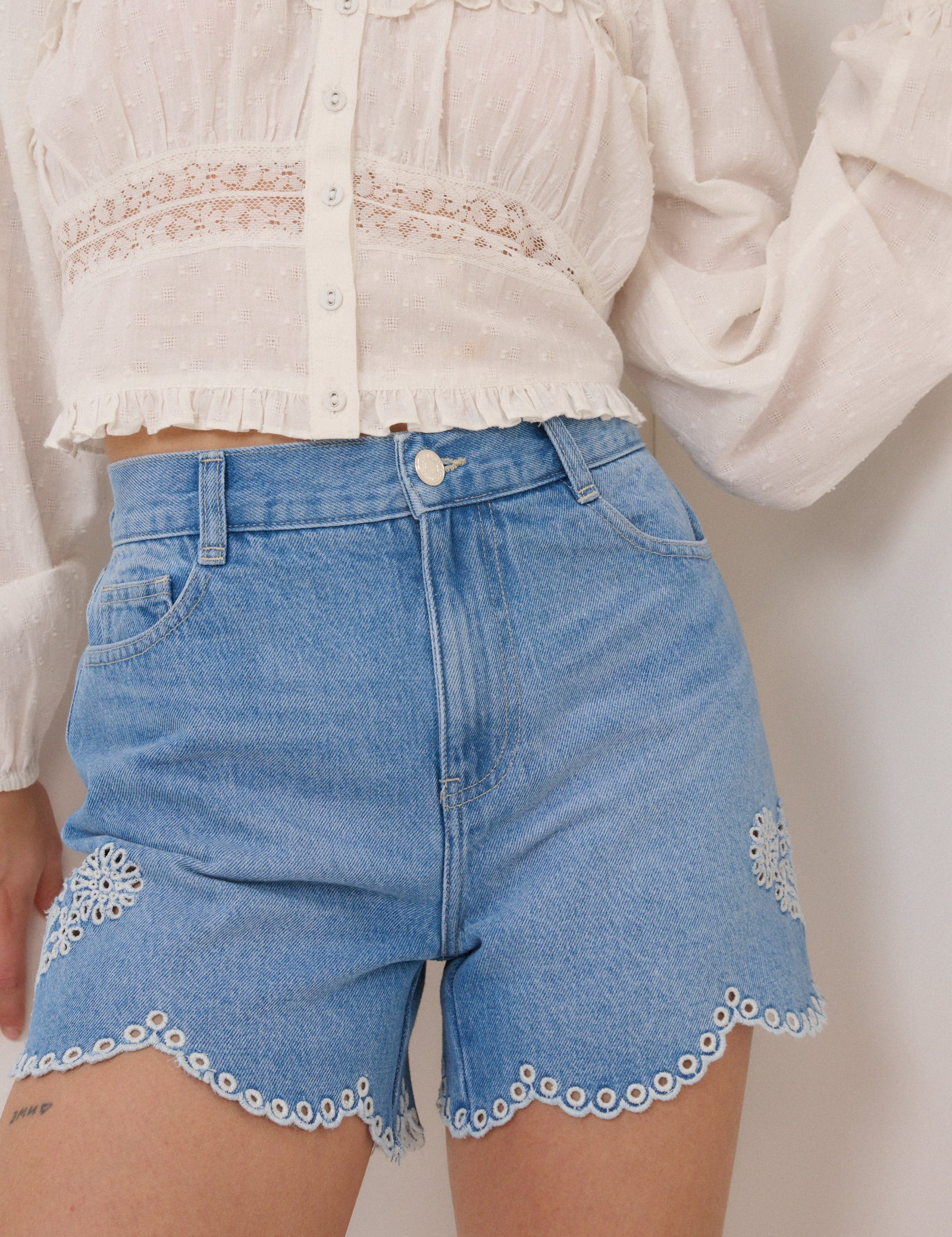 Blue Denim Embroidered Shorts | Nobody's Child