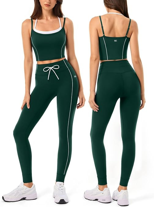 Workout Sets for Women, Drawstring Seamless Leggings with Workout Tank Tops,2 Piece Outfits for P... | Amazon (US)