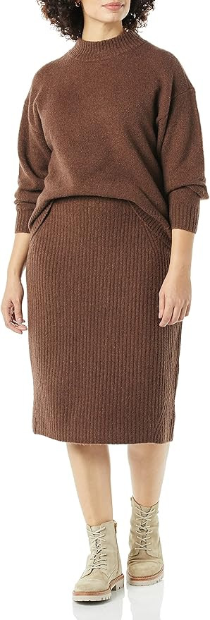 Daily Ritual Women's Cozy Boucle Cropped Crewneck Sweater & Pencil Skirt Set | Amazon (US)