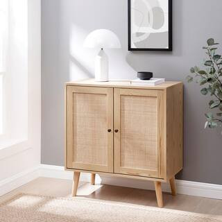 Welwick Designs Natural Wood and Rattan Boho Accent Cabinet with 2-Doors HD9167 | The Home Depot