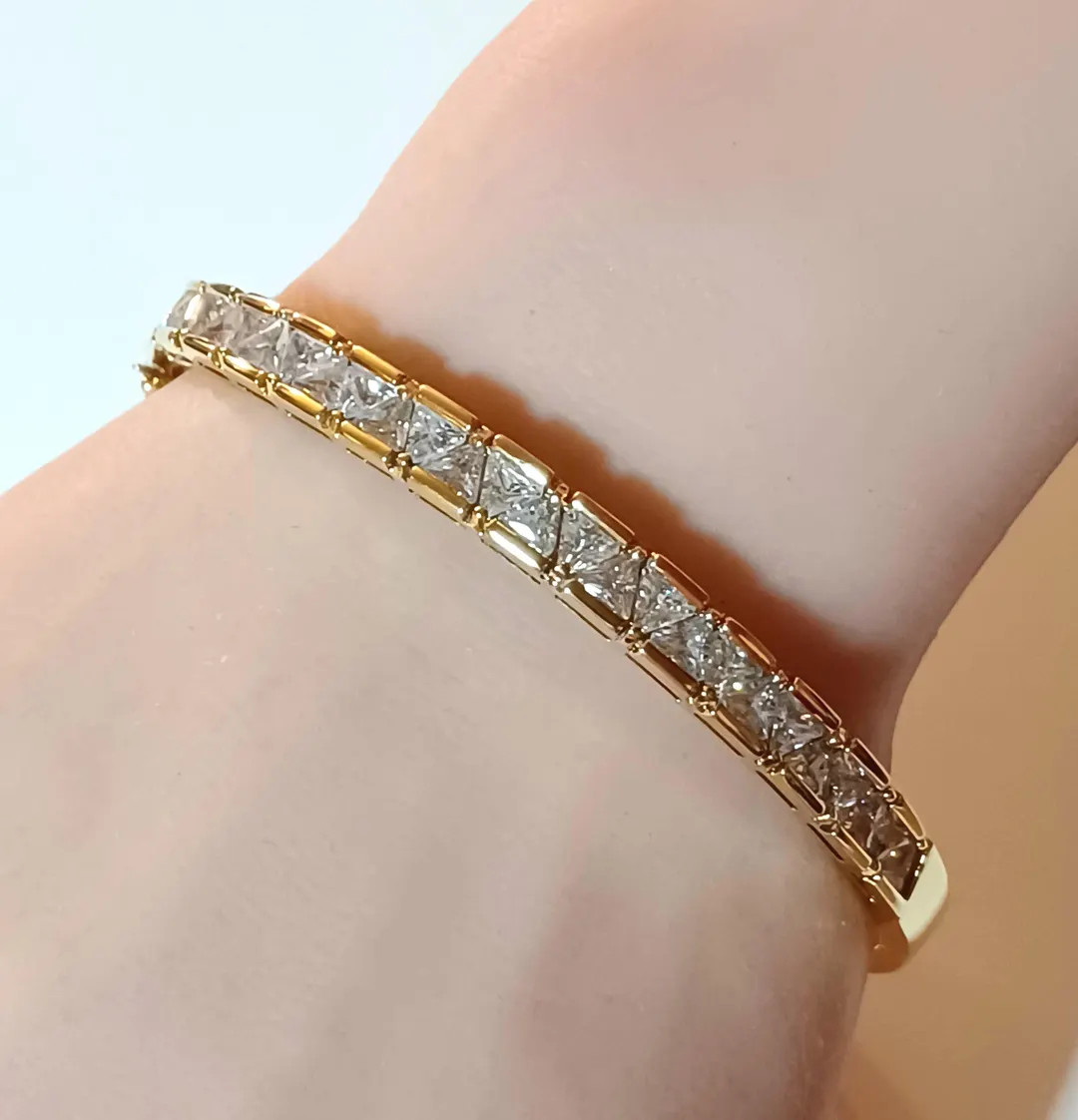 Vermiel Gold Filled 925 Sterling Silver Cubic Zirconia Crystal Band 7cm Diameter Clasp Bangle Bra... | Etsy (US)