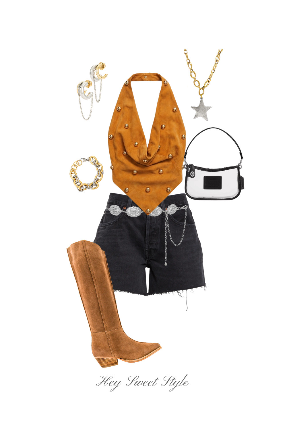 Suede halter top + mixed metals ⚡ #countryconcert 

 