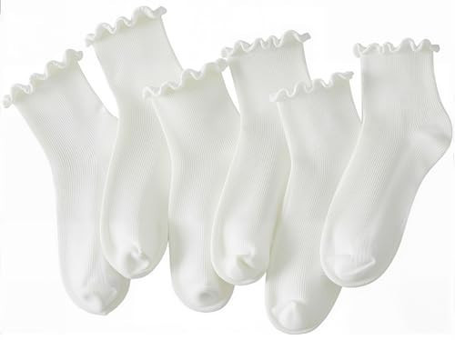 HONGTEYA 6 Pairs Womens Ruffle Socks Casual Cute Ankle Socks Soft Breathable Cool Frilly Crew Socks for Women Girls | Amazon (US)