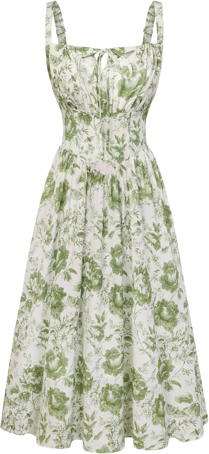 Scarlet Darkness Women's Floral Midi Dress Corset Sundresses 2026 Summer Spring Vacation Milkmaid... | Amazon (US)