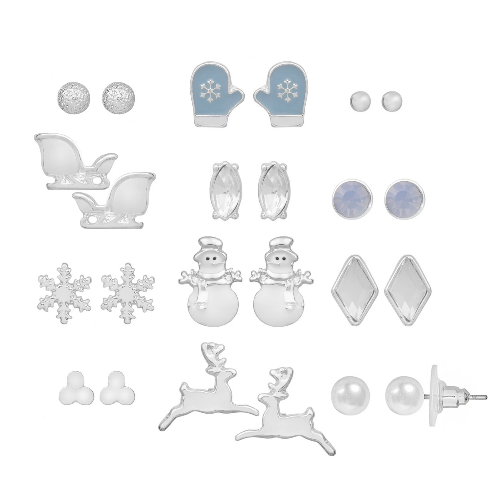 LC Lauren Conrad Silver Tone Winter Wonderland 12-Pair Earring Set, Women's, Blue | Kohl's