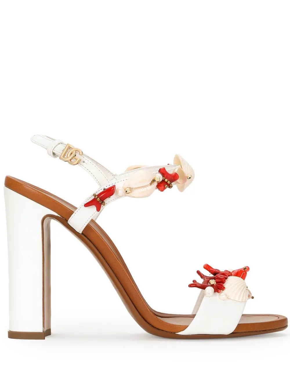 Dolce & Gabbana 105mm Keira coral-embroidered Sandals | White | FARFETCH | Farfetch Global