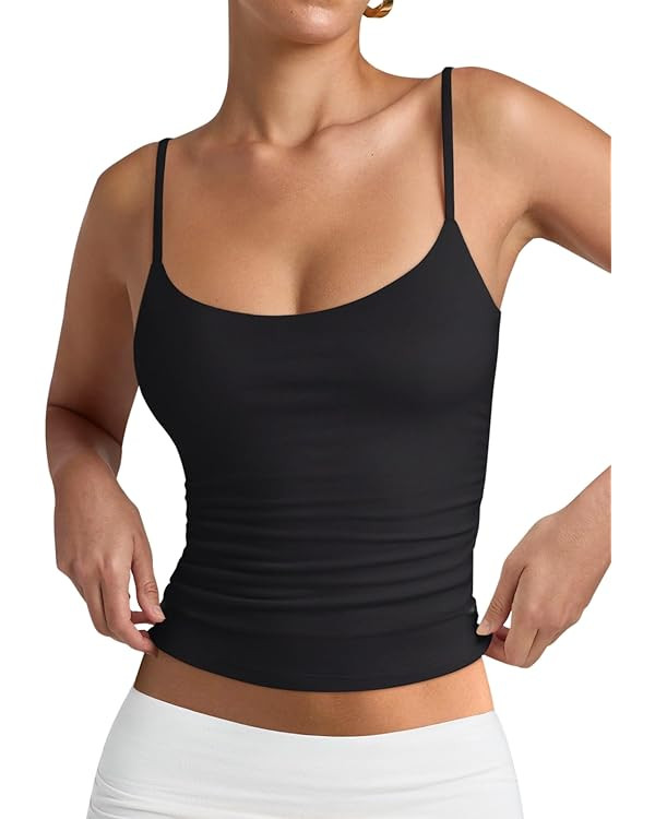 PINKMSTYLE Women's Basic Double Lined Scoop Neck Tank Tops Adjustable Cami Tank Summer Sleeveless... | Amazon (US)