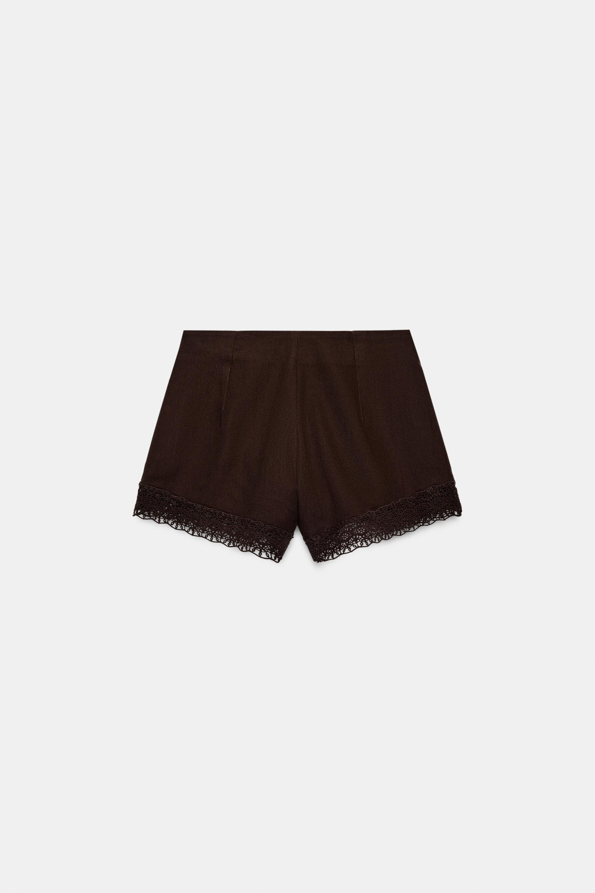 EMBROIDERED LACE TRIM SHORTS | Zara US