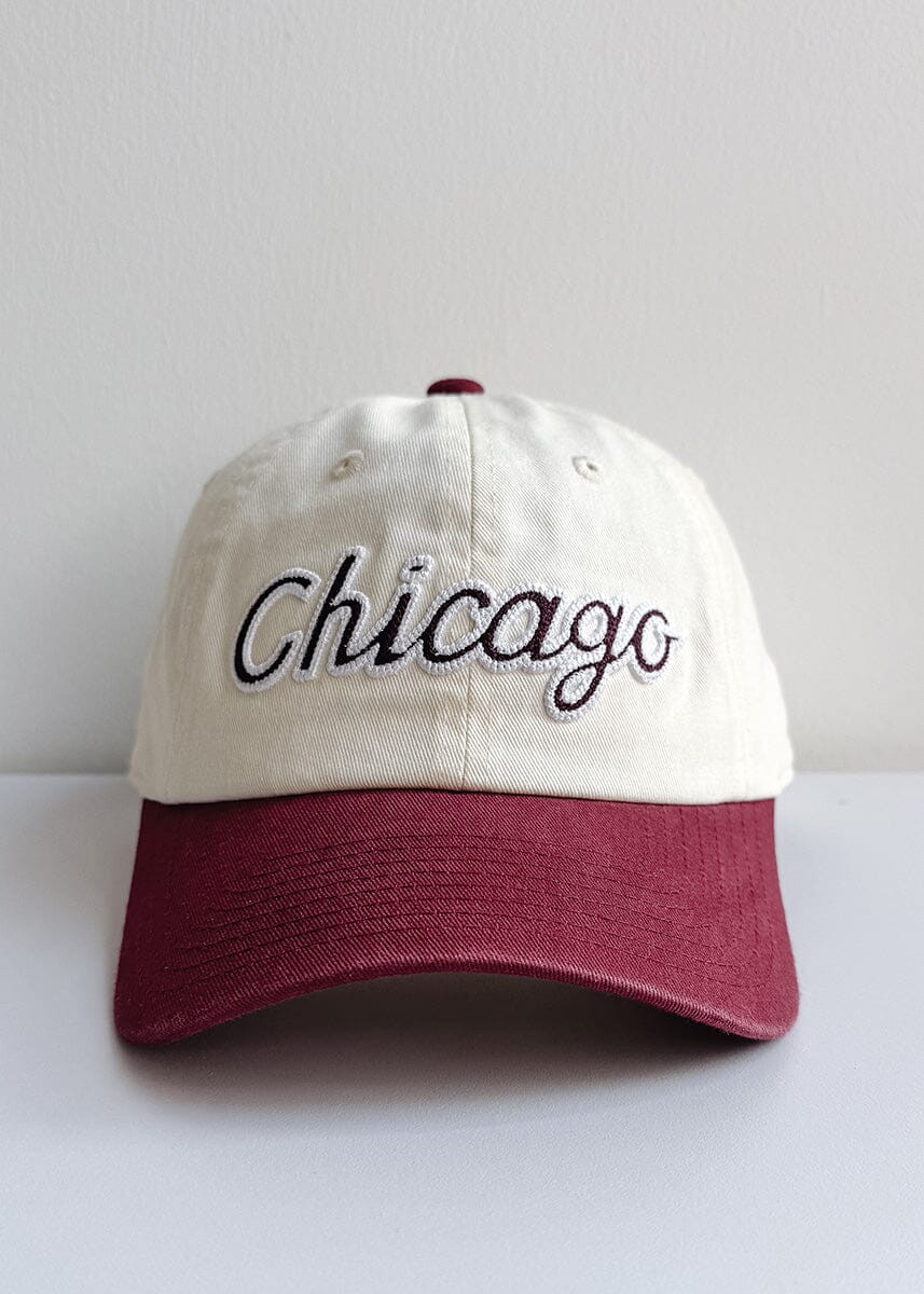 Chicago Script Baseball Cap - Ivory &amp; Burgundy | Alice & Wonder