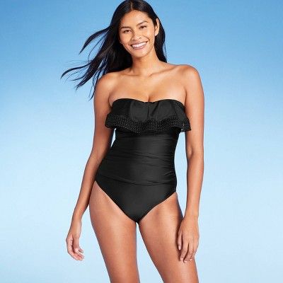 Women's Crochet Flounce High Coverage One Piece Swimsuit - Kona Sol™ Black | Target