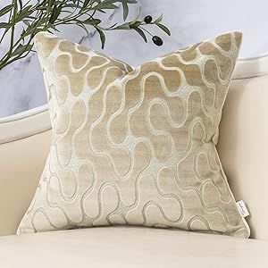 Yangest Beige Square Throw Pillow Cover Wavy Velvet Cushion Cover Modern Zippered Pillowcase for ... | Amazon (US)