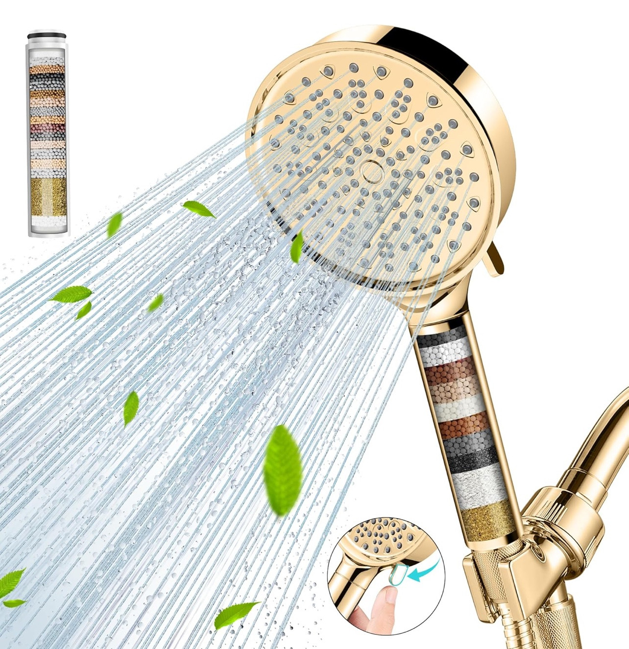 Cobbe Filtered Shower Head with Handheld, High Pressure 6 Spray Mode Showerhead with Filters, Water Softener Filters Beads for Hard Water - Remove Chlorine - Reduces Dry Itchy Skin, Egyptian Gold

Durable & Safe Material: Made from strong, eco-friendly ABS with a stainless steel hose that’s lightweight, rust-proof, and heat-resistant.
	•	Clean, Filtered Water: 15-stage filter removes chlorine, heavy metals, and other impurities—great for healthier skin and hair.
	•	High Pressure, Low Water Use: Boosts pressure for a full shower experience, even with low water flow.
	•	6 Spray Modes: Easily switch between 6 spray settings to relax and refresh.
	•	Easy 5-Minute Install: DIY setup with universal fit—no tools or plumber needed. Great for renters!

#LTKHome #LTKSaleAlert #LTKStyleTip