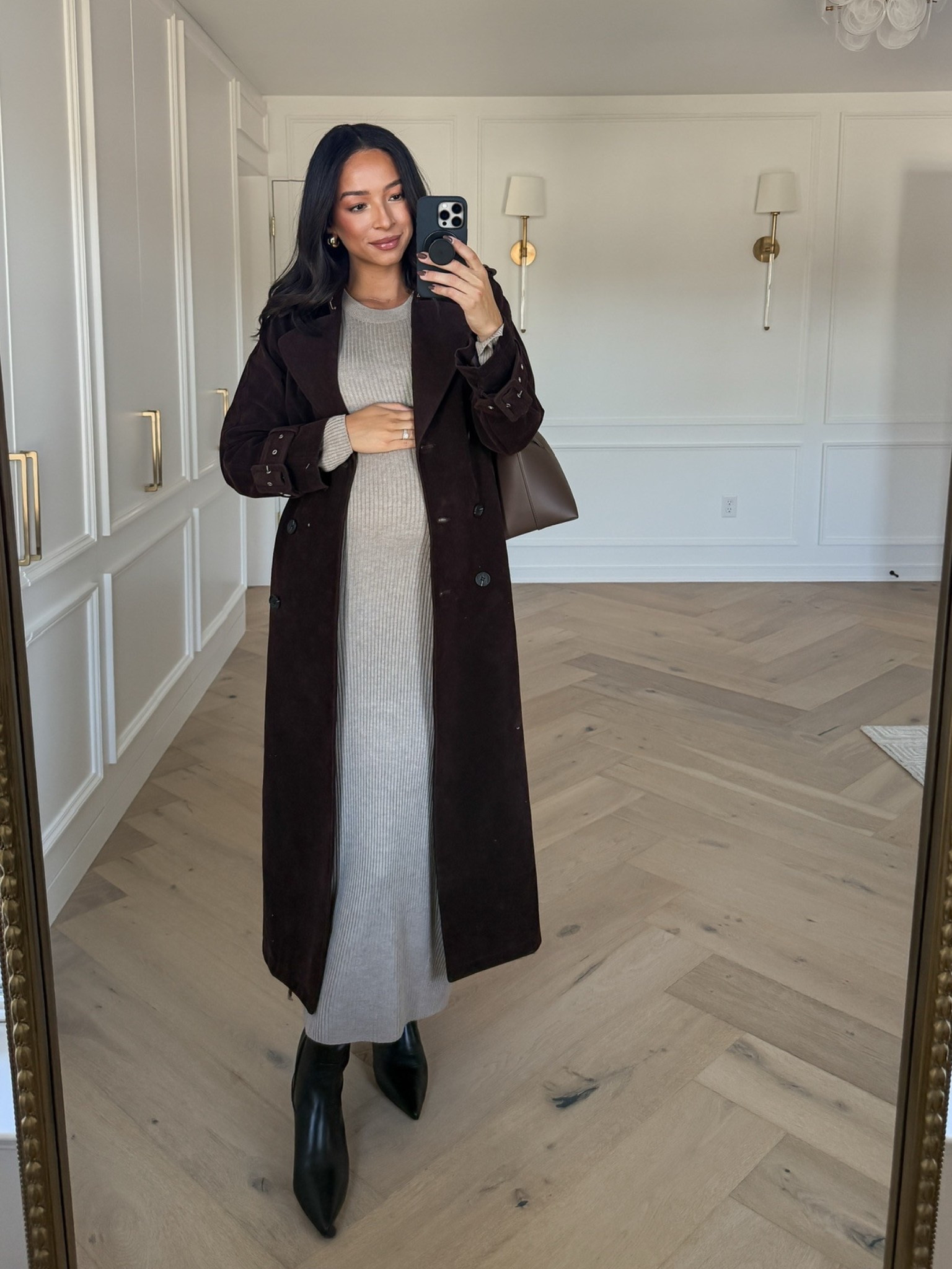 Bump friendly fall capsule wardrobe 🍂 wearing size S sweater dress, size S suede trench coat, knee high boots fit tts 

Fall outfit 
Fall fashion 
Fall essentials 
Closet staples 
Closet essentials
Outfit idea
Outfit inspo 

#LTKBump #LTKStyleTip #LTKSeasonal