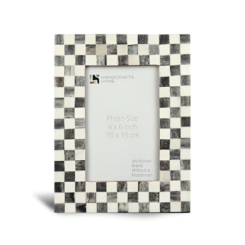 Handicrafts Home Checked Pattern Picture Photo Frame Handmade Naturals Bone Frames For Photo Frames - 4x6 inch Grey & White | Amazon (US)