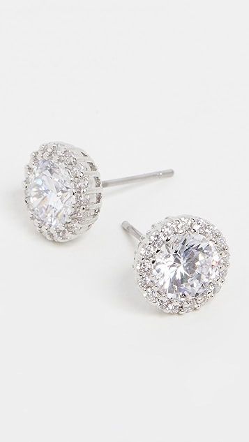Round CZ Classic Earrings With Pave Trim | Shopbop
