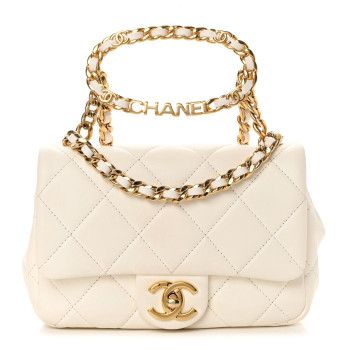 Lambskin Quilted Logo Mini Flap With Handle White | FASHIONPHILE (US)