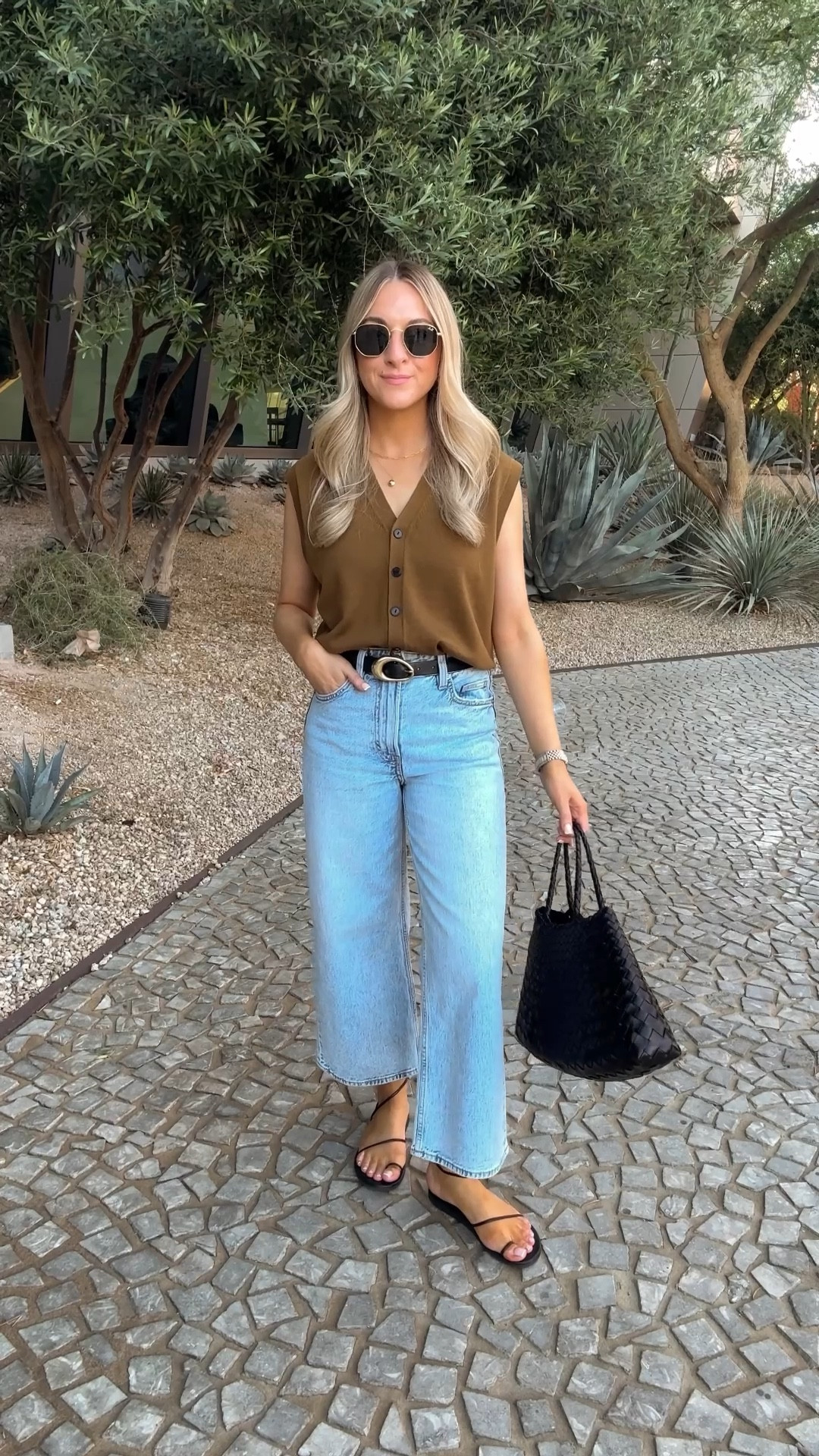 Casual jeans and a nice top outfit 

Knit waistcoat: xs
Jeans: uk8
Sandals: true to size 

#LTKAroundTheWorld #LTKpetite #LTKsummer