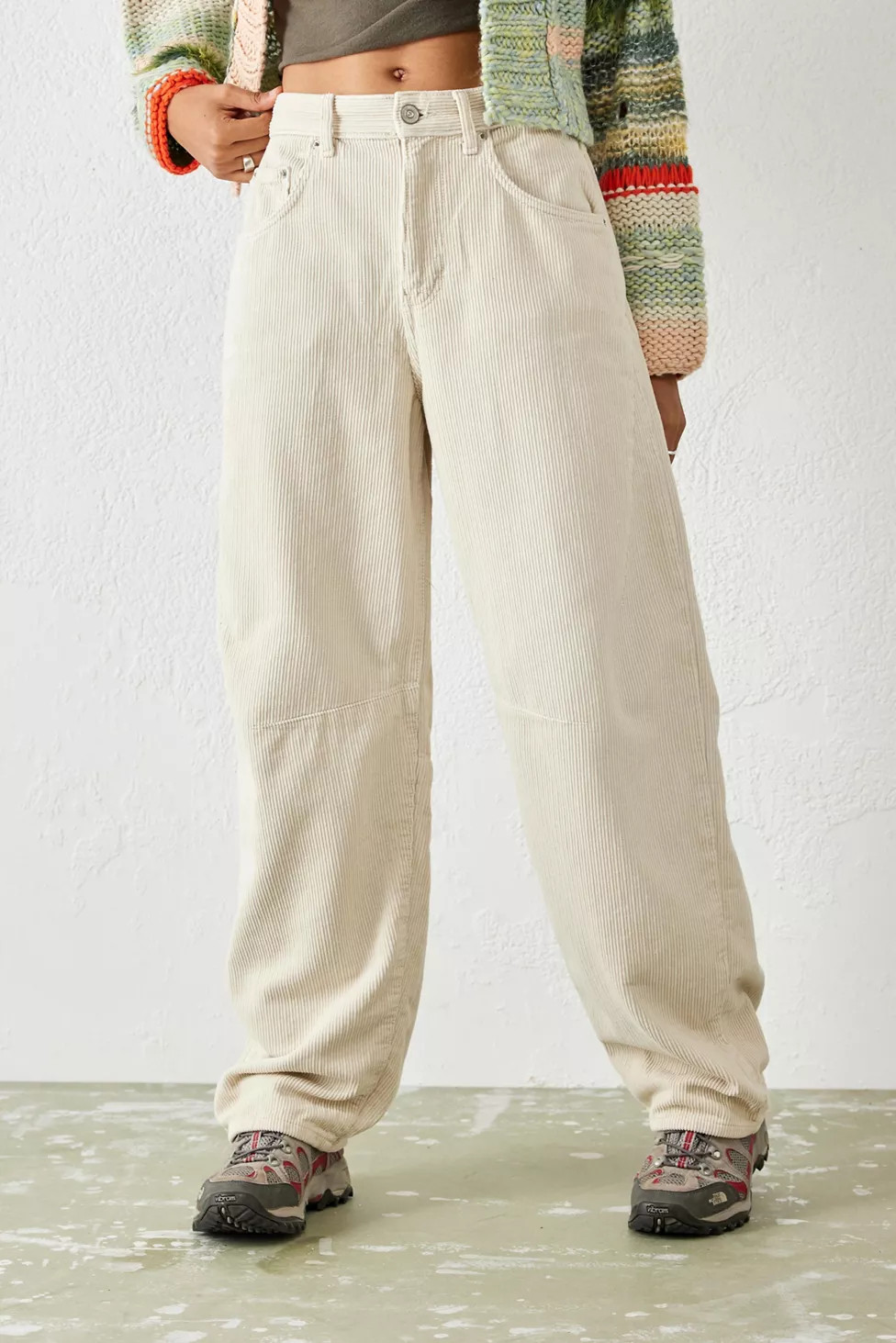 BDG White Corduroy Logan Cinch Back Boyfriend Pant | Urban Outfitters (US and RoW)