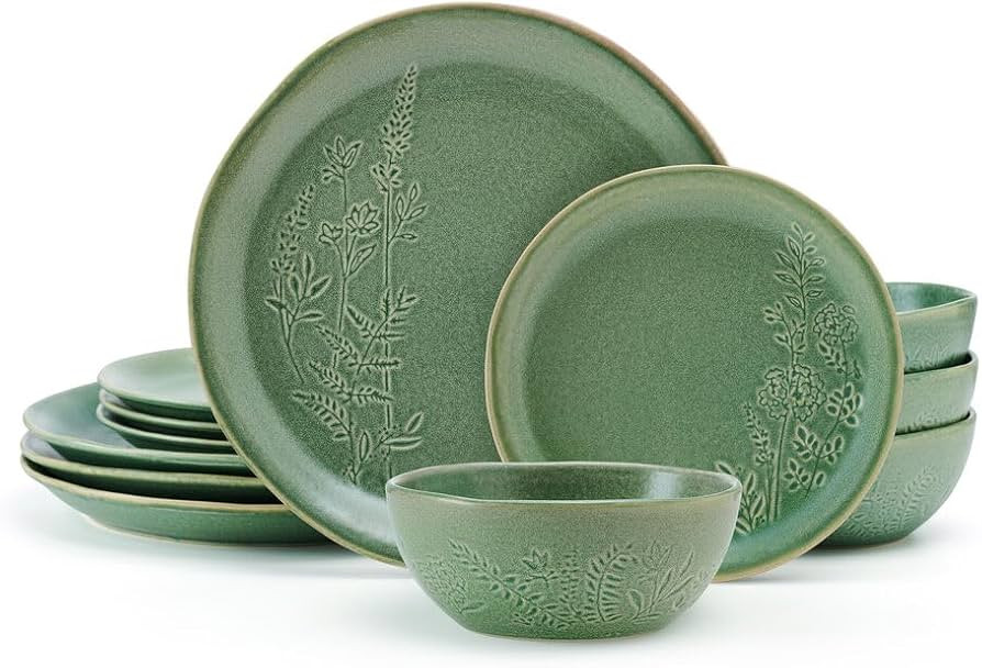 Pfaltzgraff Carrie 12 Piece Dinnerware Set, Service for 4, Green | Amazon (US)