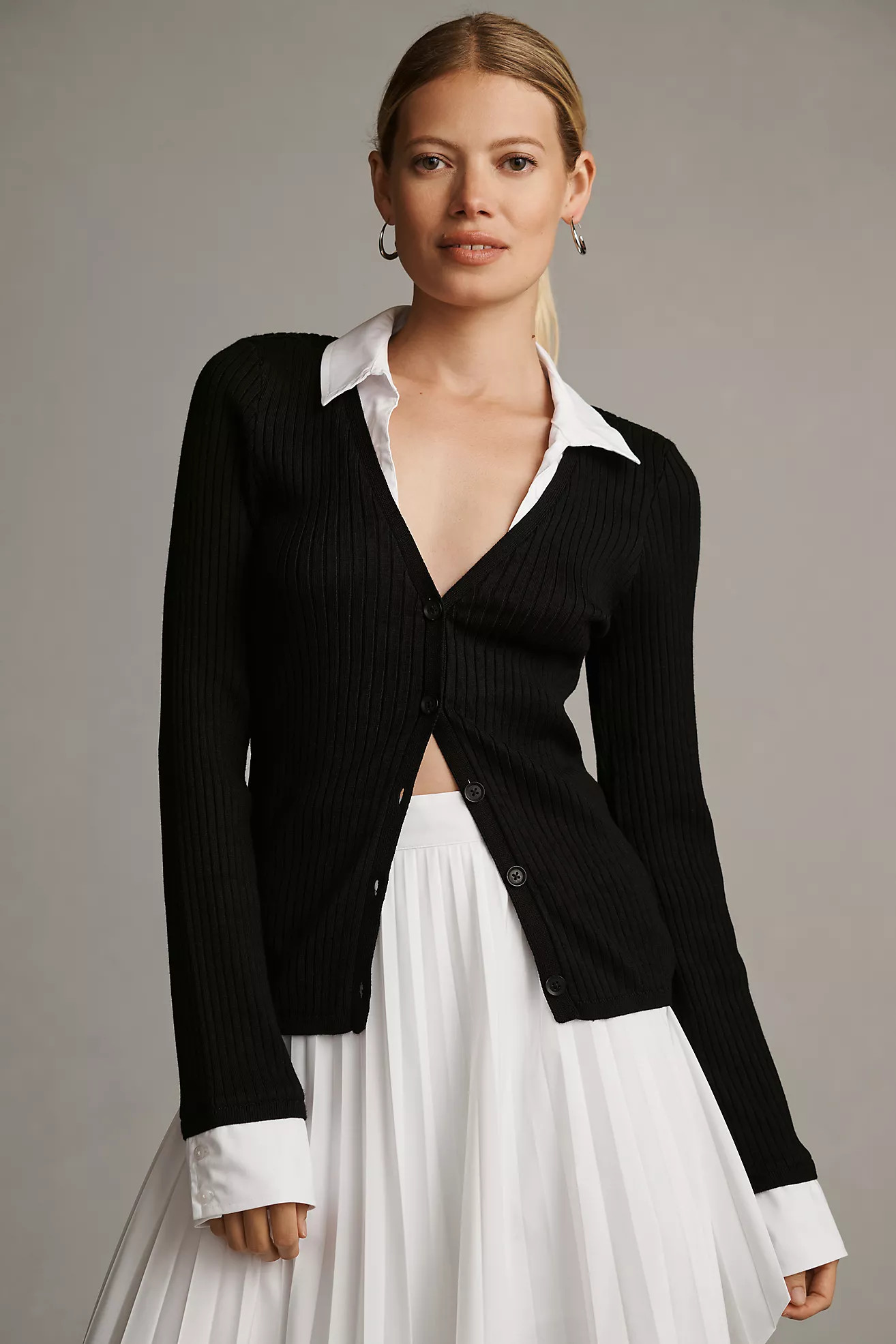 Maeve Layered Ribbed Cardigan Sweater | Anthropologie (US)