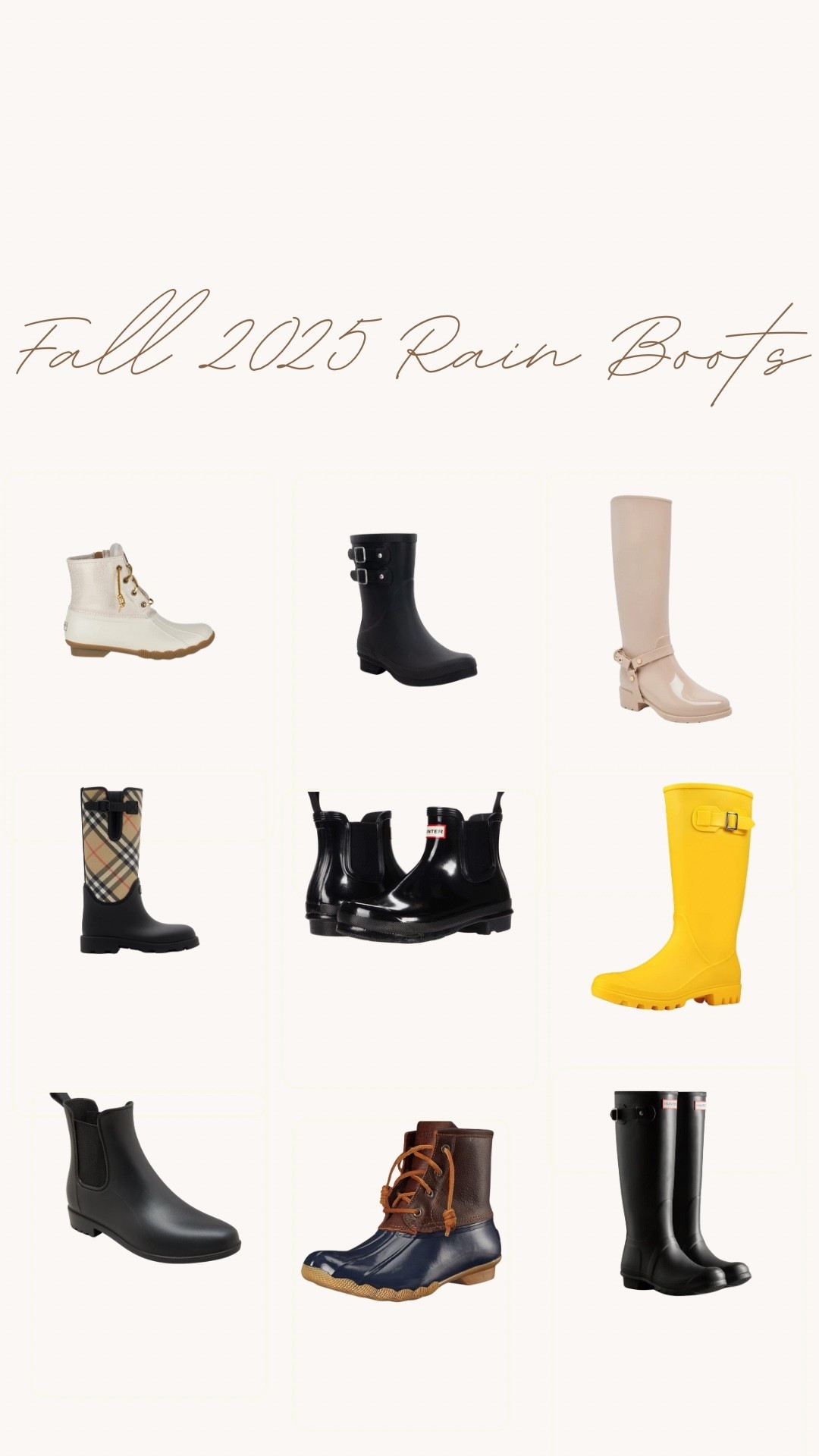 Fall 2025 Rain Boots

Sperry Duck Boot, Dolce Vida Cloudy Boot, Choke Everyday Boot, Burberry Rubber Marsh Boot, A New Day Chelsea Rain Boot, Hunter Chelsea Gloss Boot, Amazon Yellow Boot, Speedy Saltwater core Boot, Hunter Tall Boot

#LTKSeasonal #LTKStyleTip #LTKShoeCrush