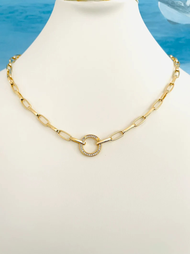 Pave Clasp Ring Custom 18k Gold Filled Paperclip Chain Link - Etsy | Etsy (US)