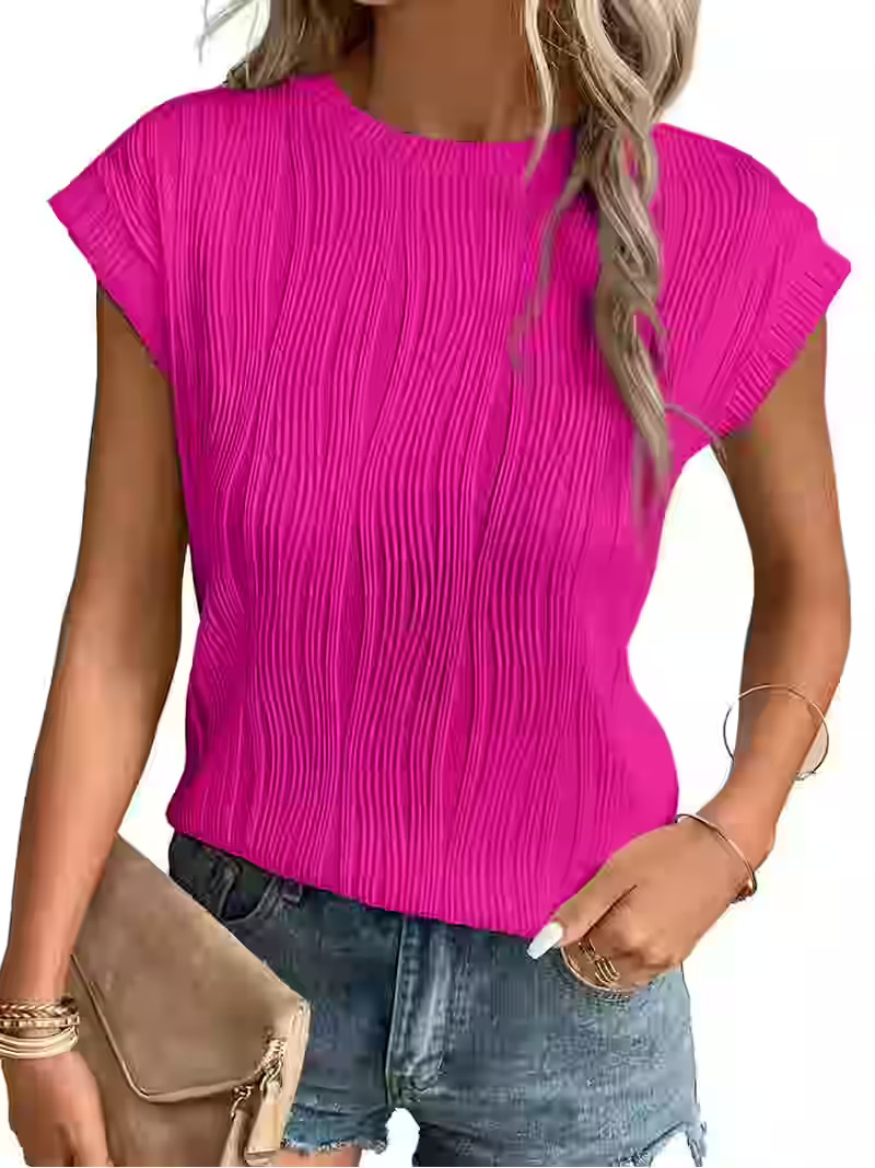 MOSHU Textured Womens Tops Casual Crewneck Basic Tee Shirts Cap Sleeve Summer Blouses | Walmart (US)