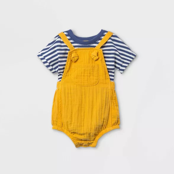 Baby Boys' Gauze Bubble Overalls Top & Bottom Set - Cat & Jack™ Mustard | Target