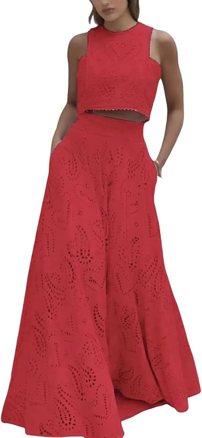 Apvirdy Two Piece Skirt Set for Women Embroidery Flowy Swing Bohemian Sets Sexy Crop Tank Top and... | Amazon (US)