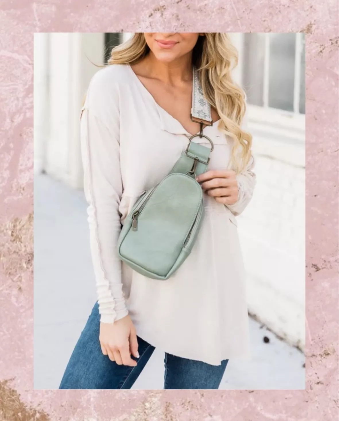 All The Feels Sage Sling Bag with Removable Printed Strap - Women's - Pink Lily Boutique