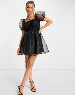 Miss Selfridge volume organza mini dress in black | ASOS | ASOS (Global)
