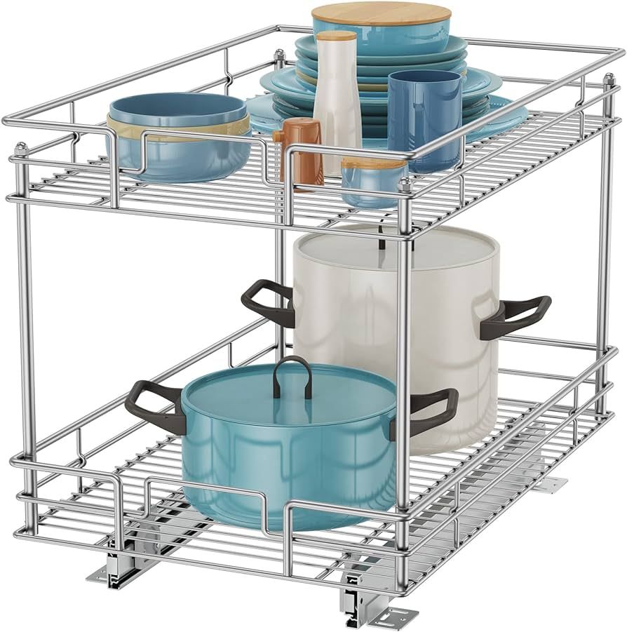 ROOMTEC Pull Out Cabinet Organizer, Kitchen Cabinet Organizer and Storage 2-Tier Cabinet Pull Out... | Amazon (US)