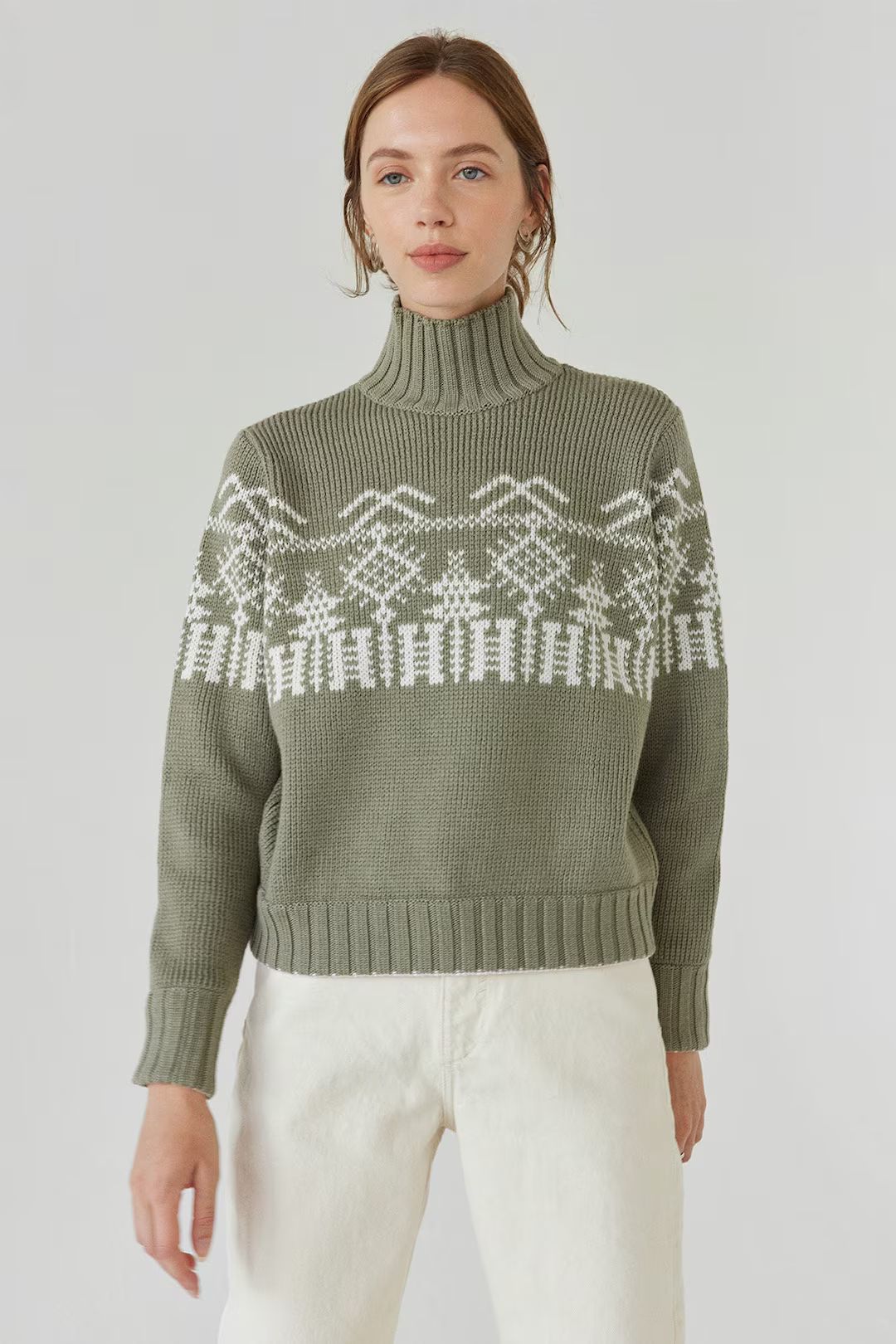 Sage Green Winter Fairisle Sweater, Sustainable Merino Wool Turtleneck Sweater, Perfect Winter Gi... | Etsy (US)