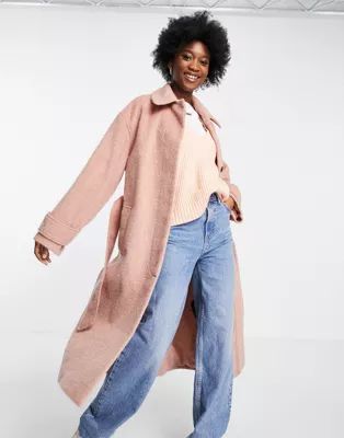 ASOS DESIGN robe belted coat in pink | ASOS (Global)