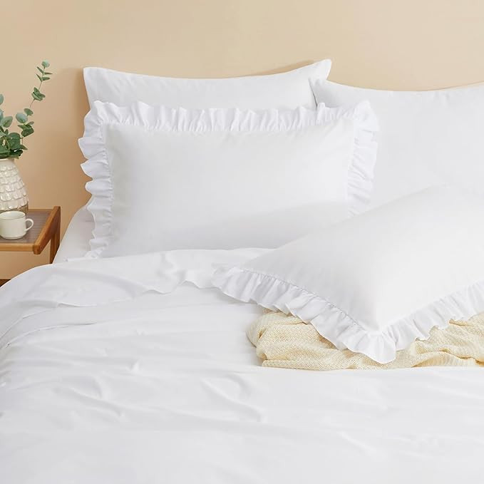 Horbaunal White Ruffle Sheets Full Size 6 Piece, Fits 16" Deep Mattress, Microfiber White Full Sh... | Amazon (US)