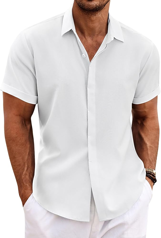 COOFANDY Men's Linen Shirts Short Sleeve Casual Shirts Button Down Shirt for Men Beach Summer Wed... | Amazon (US)
