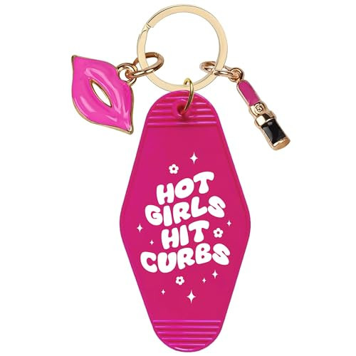 Hot Girls Hit Curbs Keychain - Pink Girly Girl Stuff Motel Keychains for Women, Cool Birthday Gifts Car Accessories with Lip Pendant for Teen Girls Sister Daughter Friends | Amazon (US)