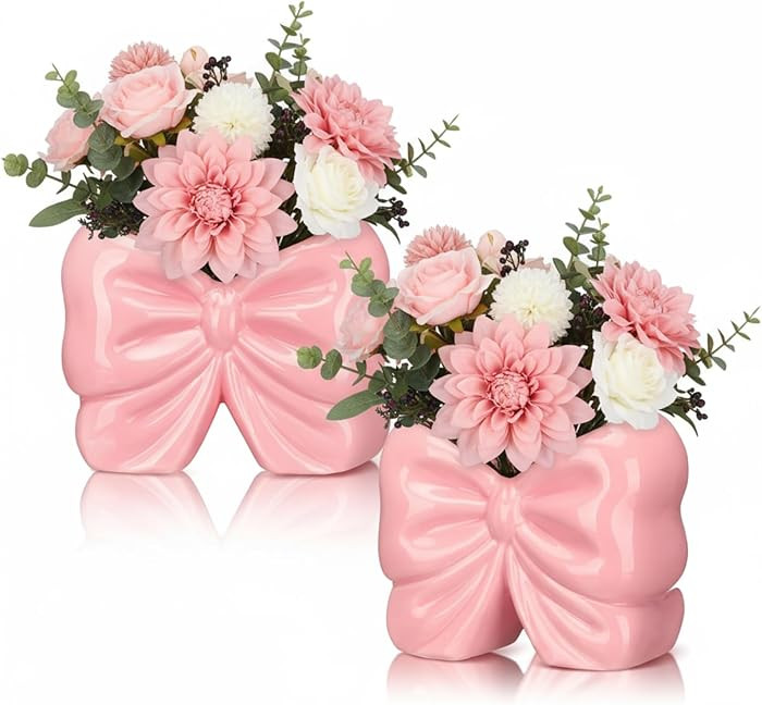 2 Pcs Coquette Bow Succulent Pots with Drainage Pink Bowtie Ceramic Planter Pots Plants Holder Bo... | Amazon (US)