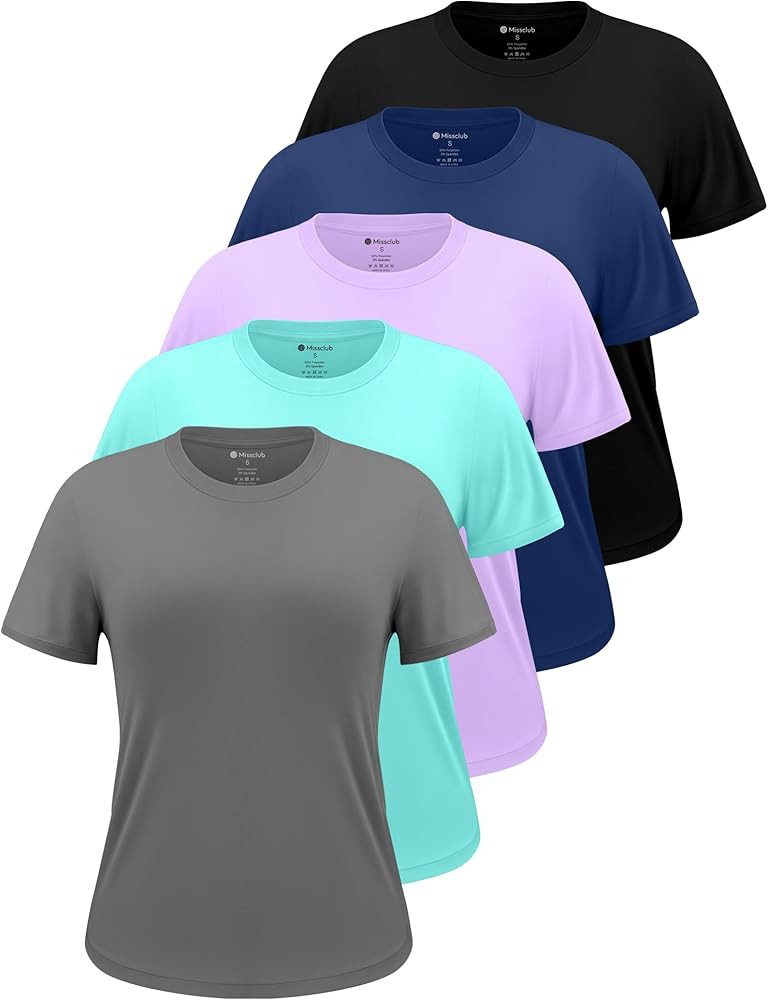 5 Pack Workout Tops for Women Crew Neck Dry Fit Short Sleeve Athletic T-Shirts for Gym Pilates Yo... | Amazon (US)