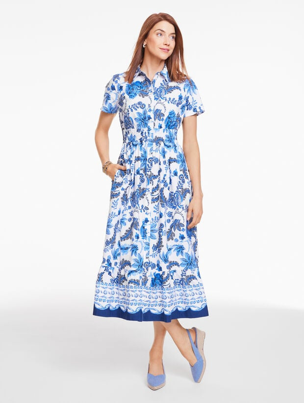 Modern Poplin Flounce Shirtdress - Botanical Floral | Talbots