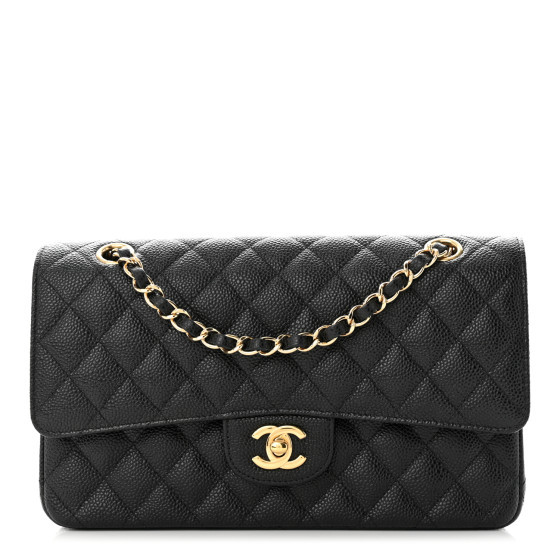 Caviar Quilted Medium Double Flap Black | FASHIONPHILE (US)