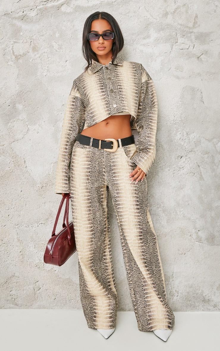 Petite Snake Print Faux Leather Boxy Jacket | PrettyLittleThing US