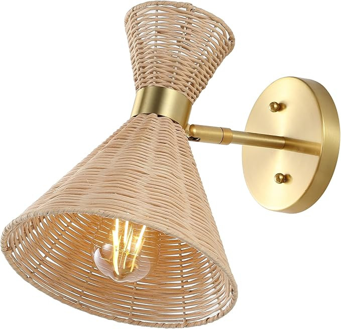 JONATHAN Y JYL1601A Zoey 10" 1-Light Mid-Century Vintage Retro Rattan/Metal LED Sconce with Adjus... | Amazon (US)
